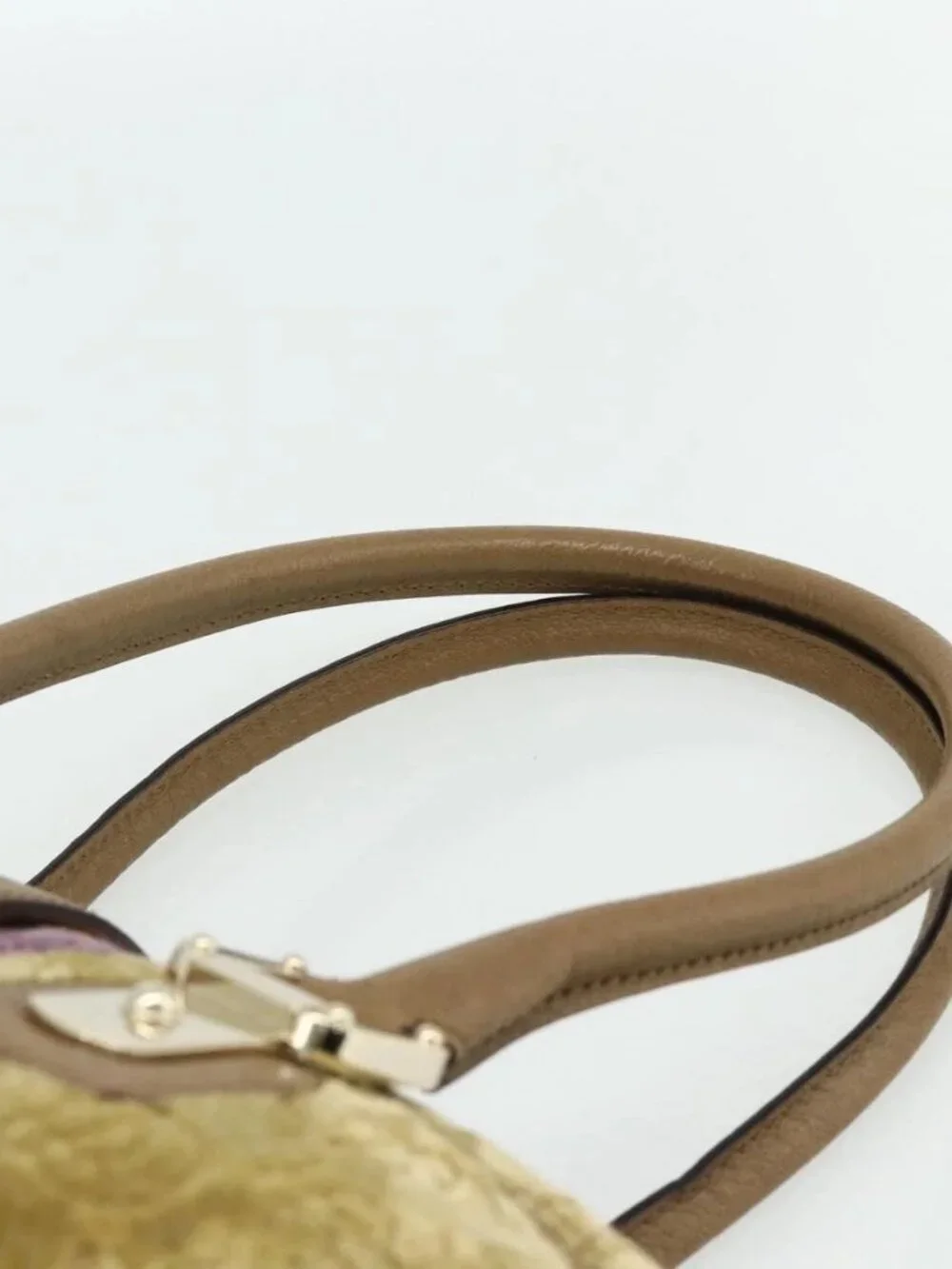 GUCCI Horsebit Boston Bag Velor Gold Beige 145770 Auth 176490V
